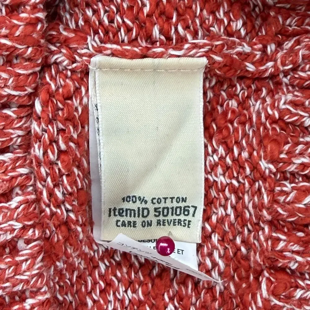 LL BEAN Sweater Womens M Cotton Ragg Pullover Crew Neck Jumper Marled Red